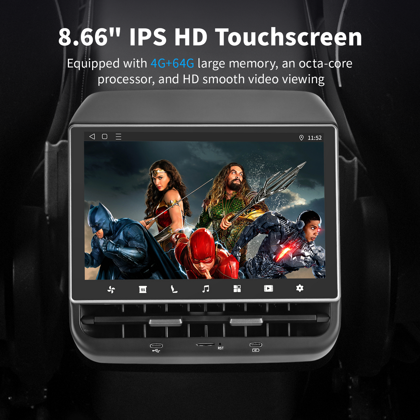 8.66-inch Android 13 System Climate Control & Entertainment Rear Display Screen for Tesla Model 3/Y