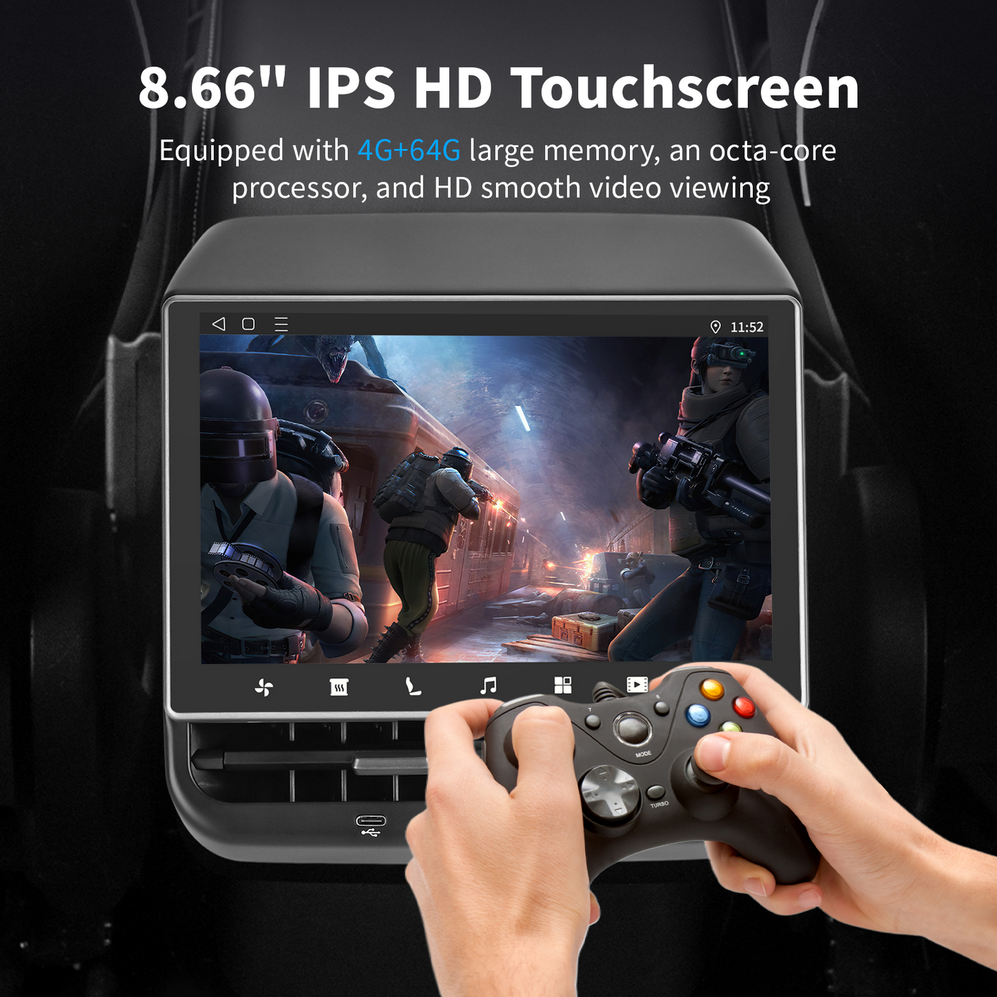 8.66-inch Android 13 System Climate Control & Entertainment Rear Display Screen for Tesla Model 3/Y